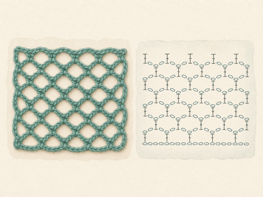 Market Bag Mesh finished sample paired with its editable crochet chart