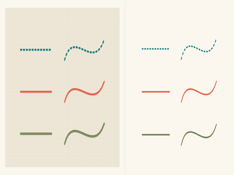 Straight and Curved Line Sampler: approximate rendered sample paired with its editable embroidery chart