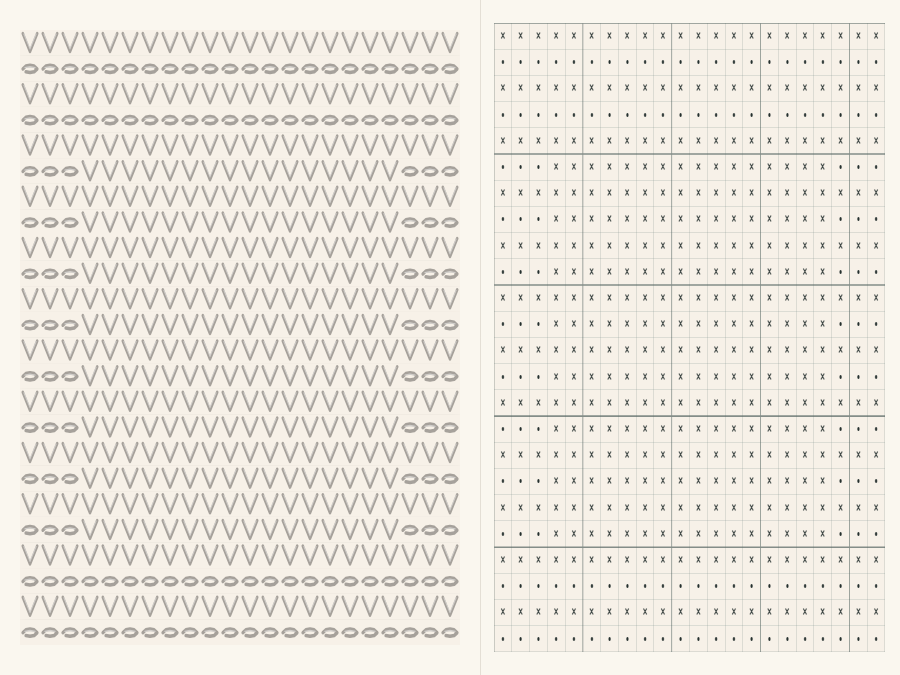 Garter-bordered Practice Swatch: approximate rendered sample paired with its editable knitting chart