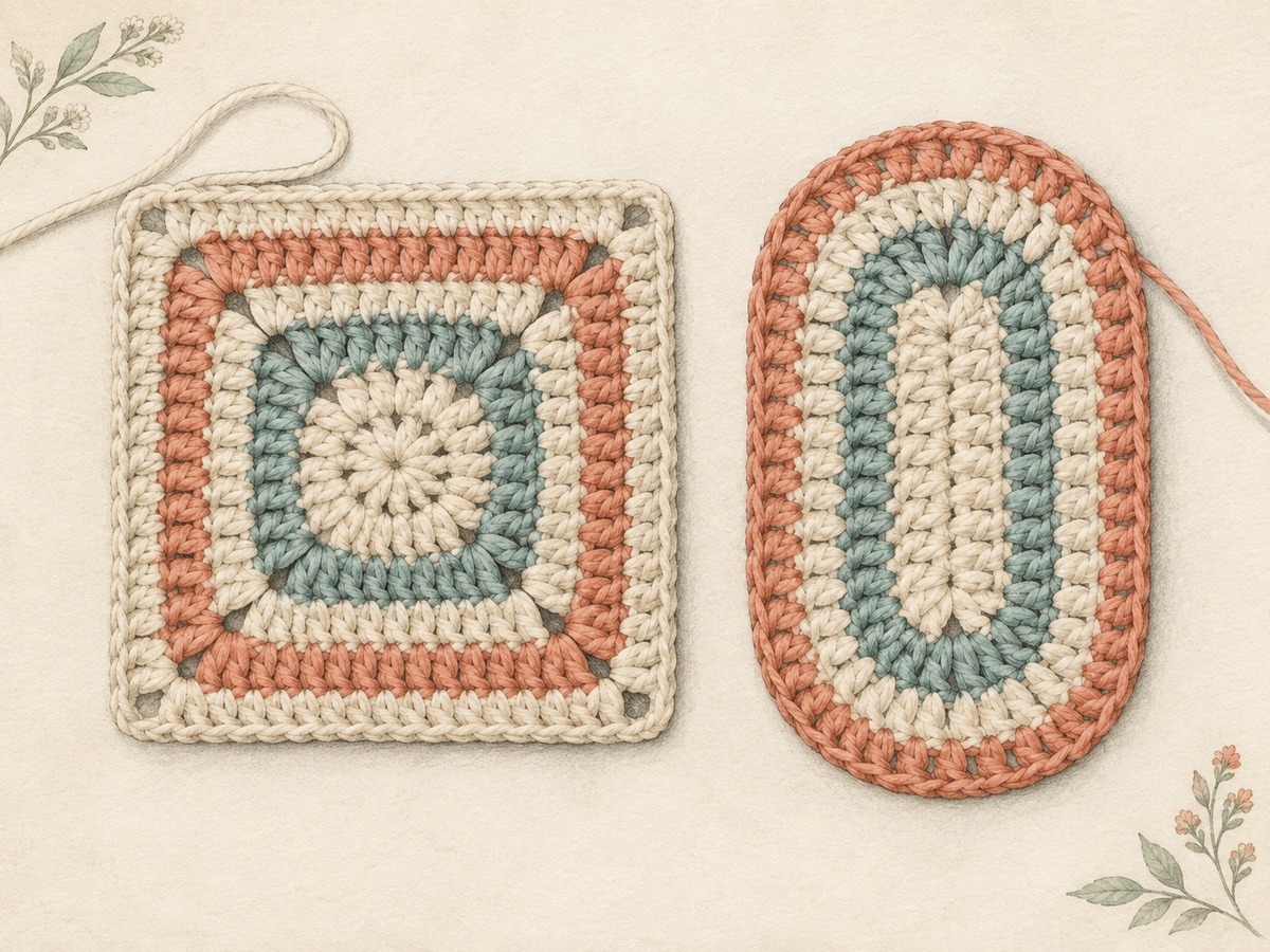 Illustration: A square growing in concentric rounds with distinct corner spaces, beside an oval with rounded ends and straight sides.
