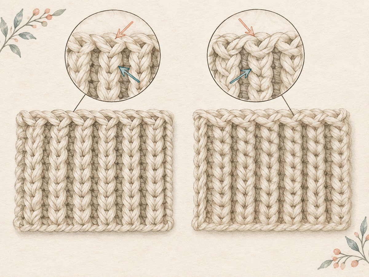 Illustration: Front and reverse views of raised post-stitch crochet ribs, clearly distinguishing the stitch posts from their top V loops.