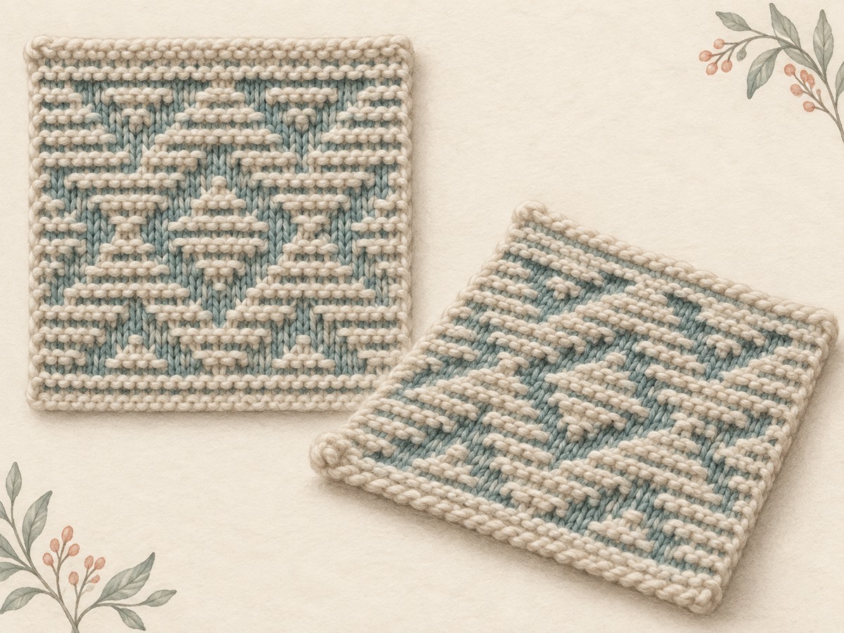Illustration: A reversible ridged knitting sample shown flat and at a low angle, where a restrained geometric shadow pattern becomes visible.